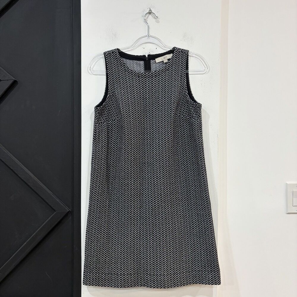 LOFT Herringbone Black White Sleeveless Shift Dress Size Small Office